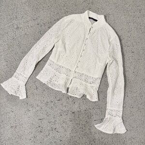 White Eyelet Cotton Blouse Size S